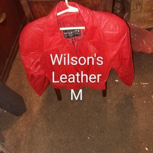 Vintage 90's Wilsons red Leather Cropped Motorcycle Jacket Womens M